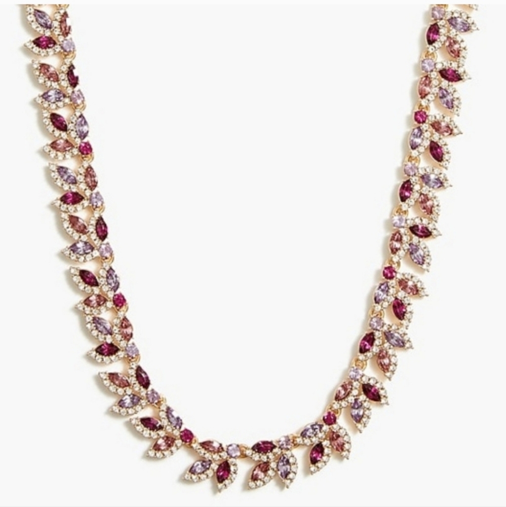 J Crew Crystal Leaves Necklace, Ruby Tone Crystals, NWT